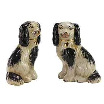 SYNWISH Hand Painted Black Porcelain Dog Pair of Small Figurines Home Décor