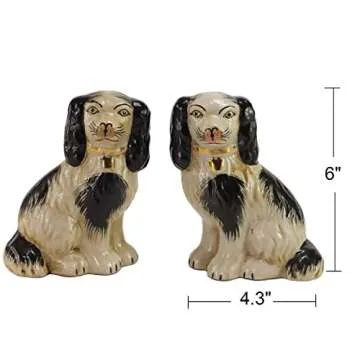 SYNWISH Hand Painted Black Porcelain Dog Pair of Small Figurines Home Décor