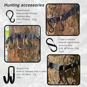 STFALI Tree Stand Strap Hangers with Metal Hooks, Bow Hangers for Hunting, Lightweight Removable Hook, Hunting Gear for Camping, Hiking
