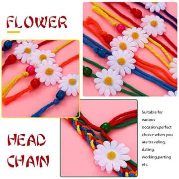 GENBREE Boho Daisy Headband Rainbow Braided Headpiece Summer Beach Tassel Hairband Floral Hippie Hair Accessories for Women and Girls (Multi-colored)