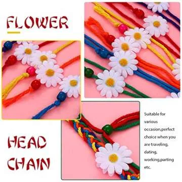 GENBREE Boho Daisy Headband Rainbow Braided Headpiece Summer Beach Tassel Hairband Floral Hippie Hair Accessories for Women and Girls (Multi-colored)