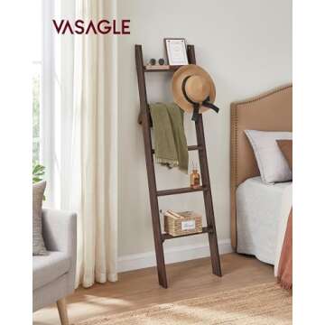 VASAGLE Blanket Ladder Decorative Farmhouse for The Living Room, 5-Tier Ladder Shelf, Ladder Rack fo...