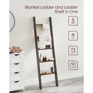 VASAGLE Blanket Ladder Decorative Farmhouse for The Living Room, 5-Tier Ladder Shelf, Ladder Rack for Storage and Decor, Maroon Brown ULLS018T51