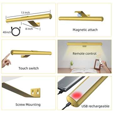 TINTINDOC Picture Light Rechargeable Wireless Painting Lights with Remote Control, Battery Operated Art Display Lamp Full Metal Dartboard Light,300LM Dimmable Accent Light for Picture with Patent