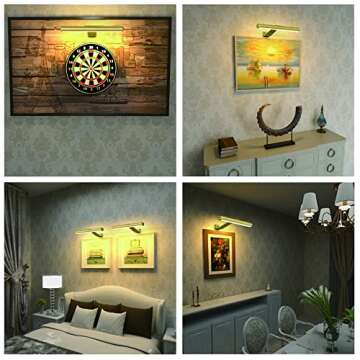 TINTINDOC Picture Light Rechargeable Wireless Painting Lights with Remote Control, Battery Operated Art Display Lamp Full Metal Dartboard Light,300LM Dimmable Accent Light for Picture with Patent