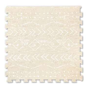 Lillefolk Stylish Foam Play Mat for Baby. Soft, Thick, Non-Toxic Playmat, Interlocking Puzzle Tiles for Tummy Time and Crawling (Beige, Large 6ft x 6ft, 9 Tiles)