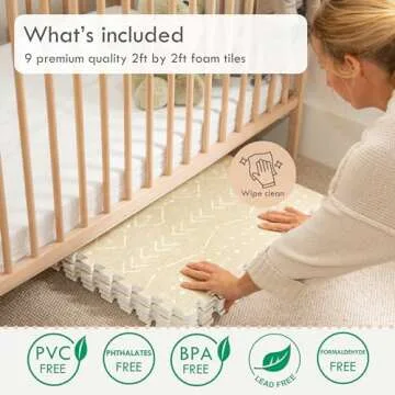 Lillefolk Stylish Foam Play Mat for Baby. Soft, Thick, Non-Toxic Playmat, Interlocking Puzzle Tiles for Tummy Time and Crawling (Beige, Large 6ft x 6ft, 9 Tiles)