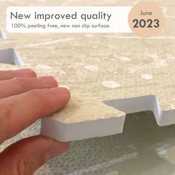 Lillefolk Stylish Foam Play Mat for Baby. Soft, Thick, Non-Toxic Playmat, Interlocking Puzzle Tiles for Tummy Time and Crawling (Beige, Large 6ft x 6ft, 9 Tiles)