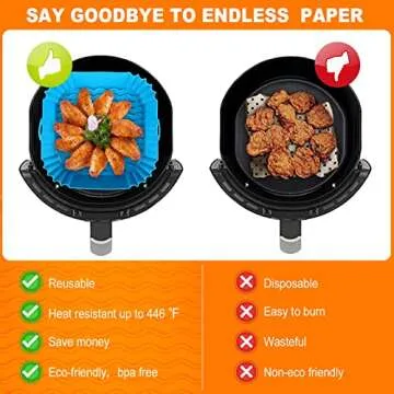 Boribim 2 PCS Square Silicone Air Fryer Liners - 8 Inch Reusable Air Fryer Pot - Air Fryer Accessories - Air Fryer Inserts for 4 to 7 QT Oven Microwave Accessories (Red + Blue)