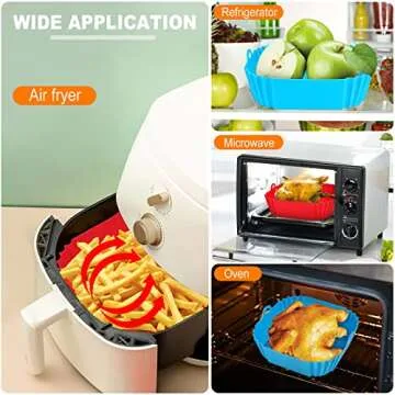 Boribim 2 PCS Square Silicone Air Fryer Liners - 8 Inch Reusable Air Fryer Pot - Air Fryer Accessories - Air Fryer Inserts for 4 to 7 QT Oven Microwave Accessories (Red + Blue)