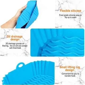 Boribim 2 PCS Square Silicone Air Fryer Liners - 8 Inch Reusable Air Fryer Pot - Air Fryer Accessories - Air Fryer Inserts for 4 to 7 QT Oven Microwave Accessories (Red + Blue)