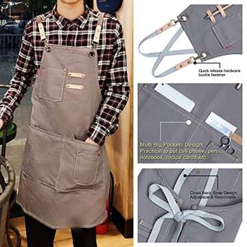 COOLYOUTH Cotton Apron for Men Women, Chef BBQ Grill Work Shop Aprons with Adjustable Strap, Valentines Day Gifts for Him and Her (Grey)
