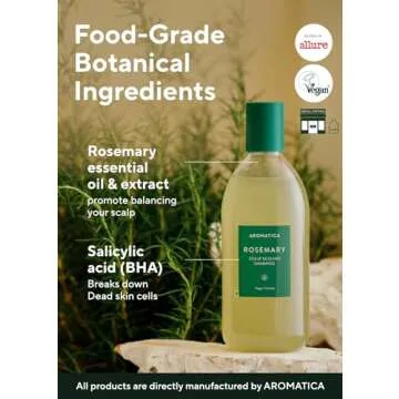AROMATICA Rosemary Scalp Scaling Shampoo - Vegan Hair Growth Biotin Shampoo, Thinning Hair Loss Natural Shampoo For Women - Free from Sulfate, Silicone, and Paraben (13.53 oz)