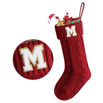 Honeysea Personalized Knit Christmas Stockings - 19.68" Red Decor for Family Holiday