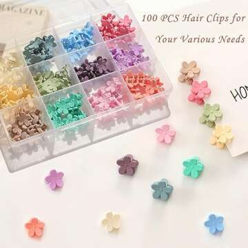 100 PCS Hair Clips, Mini Flower Hair Clips, Small Hair Claw Clips for Girls Women, Tiny Matte Hair Claws for Thin Thick Hair, Non-slip Hair Claw Clips for Kids, Hair Accessories for Girls Women
