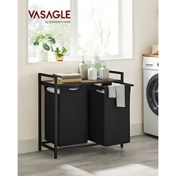 VASAGLE Laundry Hamper with Dual Fabric Bags and Shelf