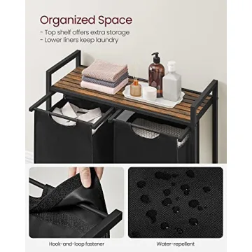 VASAGLE Laundry Hamper with Dual Fabric Bags and Shelf