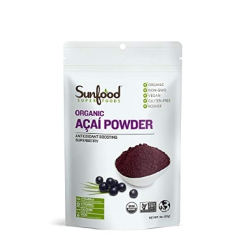 Sunfood Organic Acai Powder - 100% Pure Freeze Dried Berries for Optimal Health