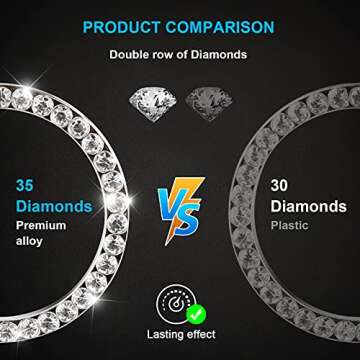 2 Pack Bling Car Decor Crystal Rhinestone Ring Emblem Sticker, Bling Car Accessories for Women, Car Interior Decoration, Push to Start Button, Key Ignition Starter & Knob Ring(Silver) …