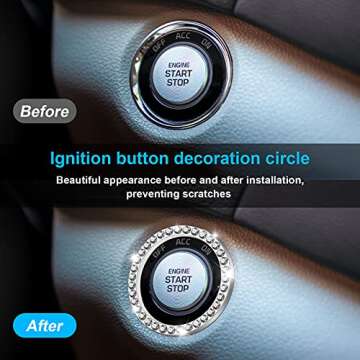 2 Pack Bling Car Decor Crystal Rhinestone Ring Emblem Sticker, Bling Car Accessories for Women, Car Interior Decoration, Push to Start Button, Key Ignition Starter & Knob Ring(Silver) …