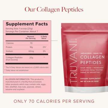 Truvani Hydrolyzed Collagen Peptides | Unflavored | 7 Servings | 20g Grass-Fed Collagen Protein Powd...