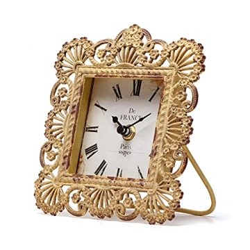 NIKKY HOME Vintage Table Clock, Shabby Chic Decorative Pewter Desk Clock Battery Operated for Living...