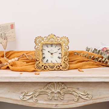 Vintage Table Clock in Mustard Yellow for Home Decor