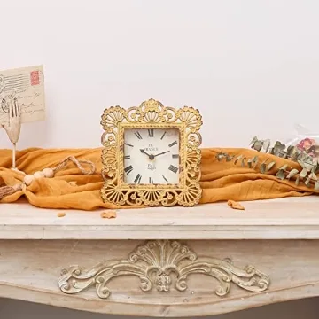 Vintage Table Clock in Mustard Yellow for Home Decor