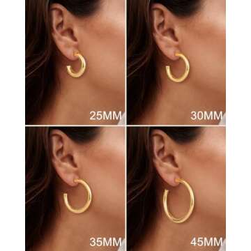 Gold Hoop Earrings for Women 14K Gold Plated Chunky Hoop Earrings for Women Thick Lightweight Hoop Earrings for Women Gold Jewelry Gifts