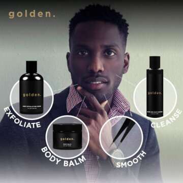 Golden Grooming Co. Bath and Body Skin Care Kit Gift Set for Men - with Deep Exfoliating Scrub, Face Wash, Lip Blam, Body Wash, 2 in 1 Beard & Hair Shampoo and More