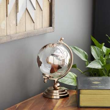 Deco 79 Aluminum Globe with Tiered Base, 7" x 6" x 11", Copper