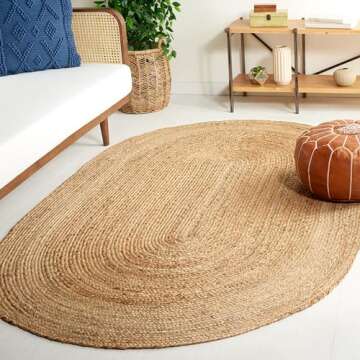 SAFAVIEH Natural Fiber Collection Area Rug - 8' x 10' Oval, Natural & Natural, Handmade Boho Braided...