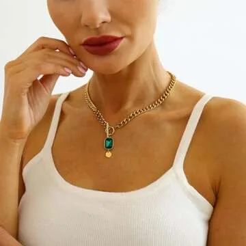 Dabovos 18K Gold Plated Chunky Toggle Necklaces for Women Dainty Cuban Choker Necklaces Cubic Zircon...
