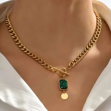 Dabovos 18K Gold Plated Chunky Toggle Necklaces for Women Dainty Cuban Choker Necklaces Cubic Zirconia Pendant Toggle Necklaces Trendy Herringbone Snake Chain Necklace Jewelry Gifts