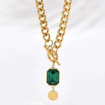 Dabovos 18K Gold Plated Chunky Toggle Necklaces for Women Dainty Cuban Choker Necklaces Cubic Zirconia Pendant Toggle Necklaces Trendy Herringbone Snake Chain Necklace Jewelry Gifts