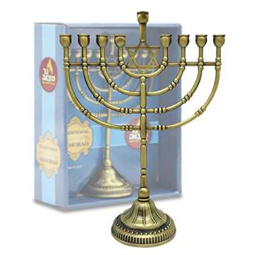 Ner Mitzvah Traditional Bronze Candle Menorah Chanukah Candles - Hanukkah Menorah Traditional Rounded Branches - Hanukkah Menorah 9" High