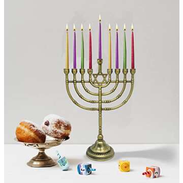 Ner Mitzvah Traditional Bronze Candle Menorah Chanukah Candles - Hanukkah Menorah Traditional Rounded Branches - Hanukkah Menorah 9" High