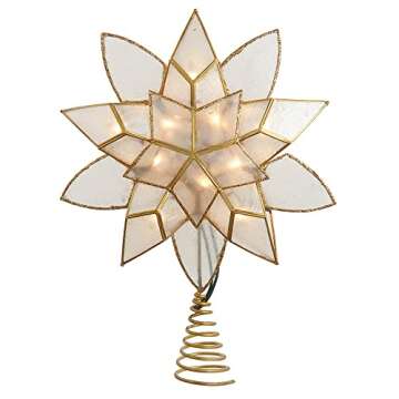 Kurt Adler 11.75-Inch UL 10-Light Gold Tin Double Point Capiz Star Treetop