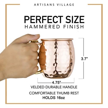 Artisan Copper Mugs Set with Brass Handle and Straws