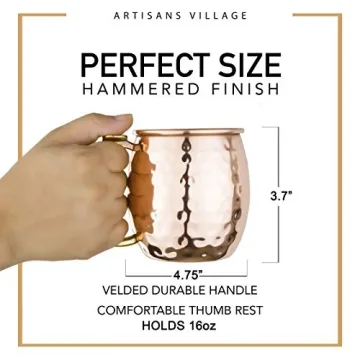 Artisan Copper Mugs Set with Brass Handle and Straws