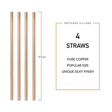 Artisan Copper Mugs Set with Brass Handle and Straws