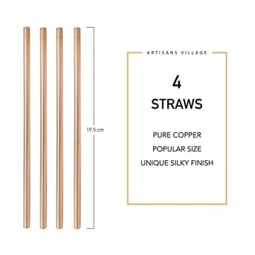 Artisan Copper Mugs Set with Brass Handle and Straws