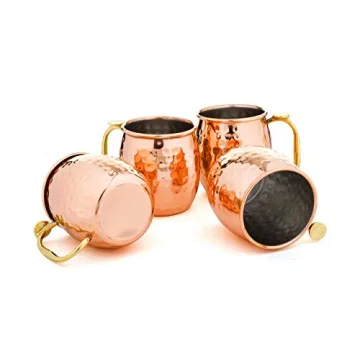 Artisan Copper Mugs Set with Brass Handle and Straws