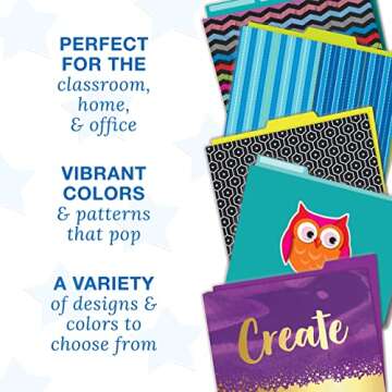 Schoolgirl Style Simply Stylish 6-Pack Decorative Teacher File Folders, 11.75" x 9.5" Black and White Letter Size File Folders With 1/3-Cut Tabs for Filing Cabinet, Office Supplies File Organizers