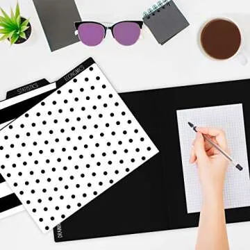 Schoolgirl Style Simply Stylish 6-Pack Decorative Teacher File Folders, 11.75" x 9.5" Black and White Letter Size File Folders With 1/3-Cut Tabs for Filing Cabinet, Office Supplies File Organizers