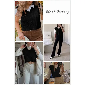 Lailezou Women's Stylish V-Neck Crop Knit Sweater Vest