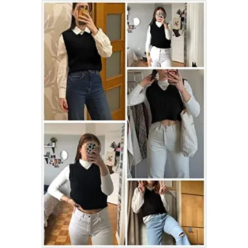 Lailezou Women's Stylish V-Neck Crop Knit Sweater Vest