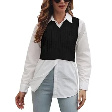 Lailezou Women's Stylish V-Neck Crop Knit Sweater Vest