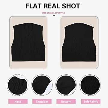 Lailezou Women's Stylish V-Neck Crop Knit Sweater Vest