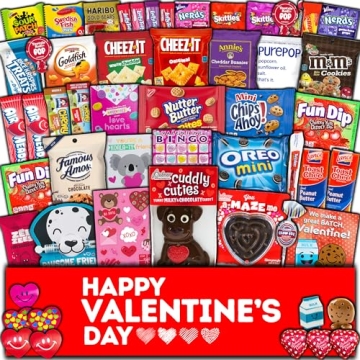 Valentine's Day Gift Care Package (50ct) Snacks Chocolates Candy Gift Box Assortment Variety Bundle ...